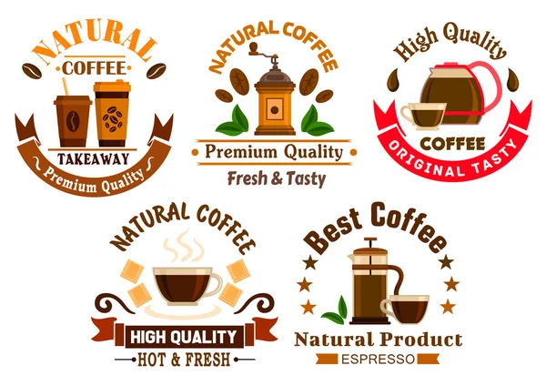 Kaffee-Ikonen für Café-Schilder — Stockvektor