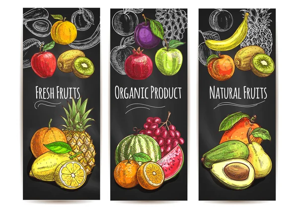 Carteles de bocetos de productos frescos de frutas naturales — Vector de stock