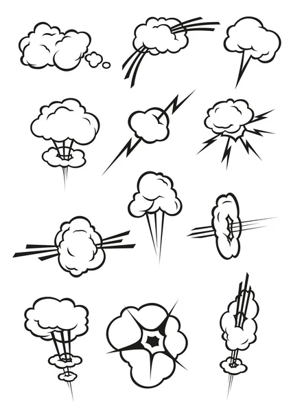 Cloud ikonok rajzfilm képregény stílusban — Stock Vector