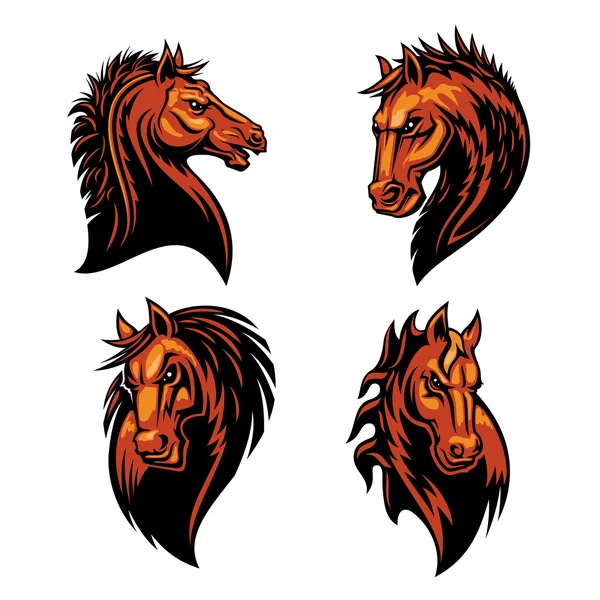 Cabeza de caballo furioso conjunto de iconos heráldicos — Vector de stock