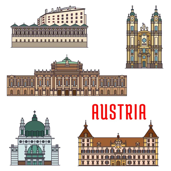 Historische Bauwerke und architektonische Sehenswürdigkeiten in Österreich — Stockvektor