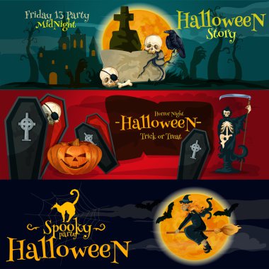 Karikatür Halloween parti afiş ve posterler