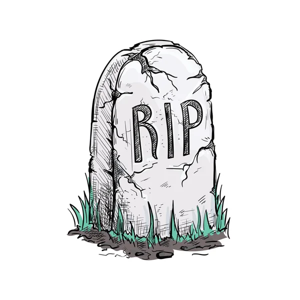 RIP túmulo pedra do túmulo ícone esboço — Vetor de Stock