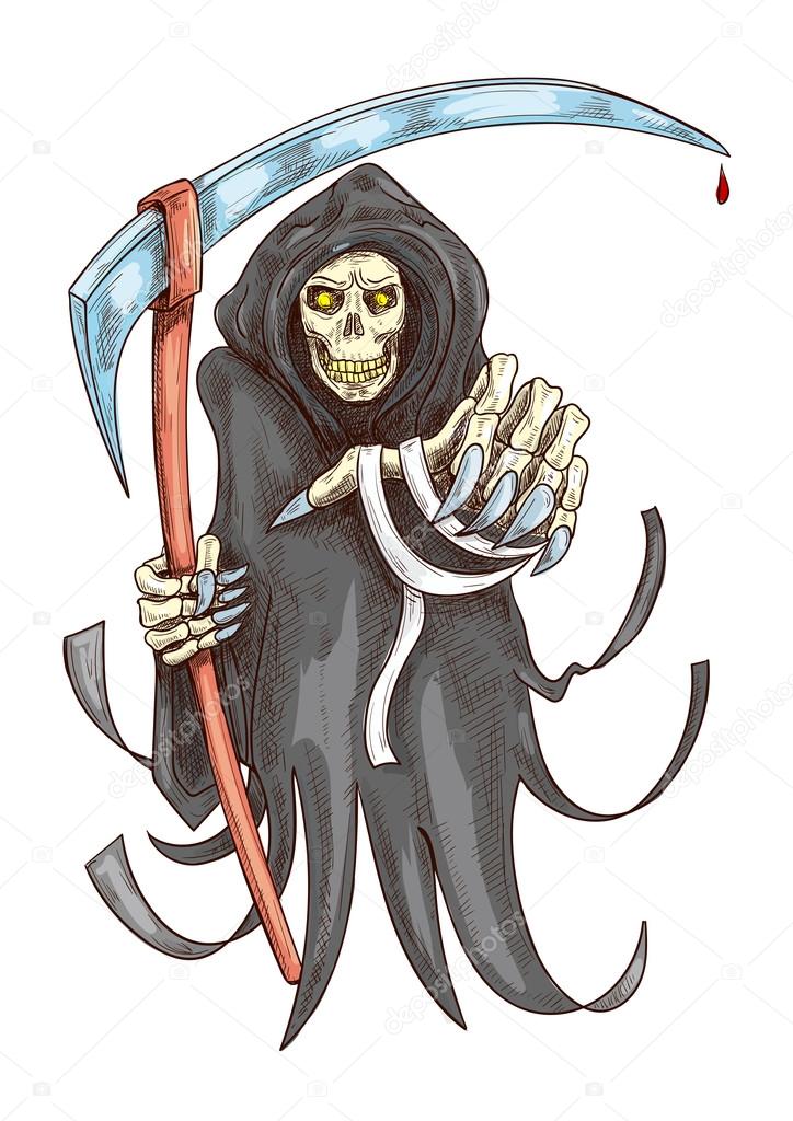 Death reaper with scythe. Halloween symbol