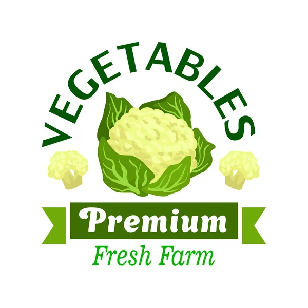 Distintivo verdure fresche con cavolo cavolfiore — Vettoriale Stock