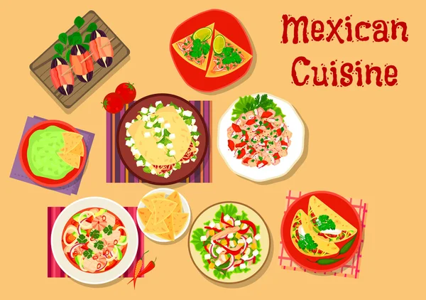 Cocina Mexicana snack picante y ensalada icono — Vector de stock