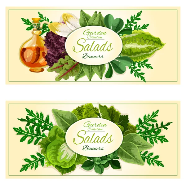 Salade greens en plantaardige bladeren banners set — Stockvector