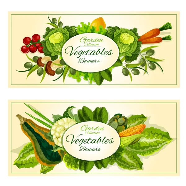 Vegetables, fruits and salad greens banners set — Stock Vector