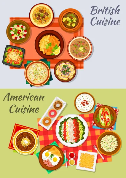 Amerikaanse en Britse keuken icoon voor menu ontwerp — Stockvector