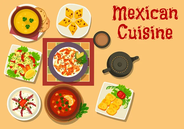 Masakan Meksiko otentik makan malam ikon piring - Stok Vektor