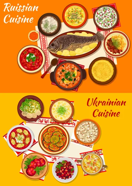 Russian and ukrainian cuisine lunch menu icon — Stock Vector