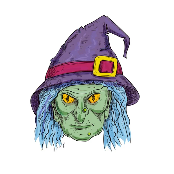 Witch head in sorcerer hat sketch icon — 图库矢量图片