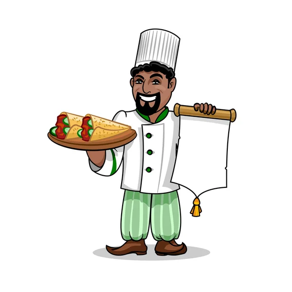 Arap Restoran şefi ile menü ve pide kebap — Stok Vektör