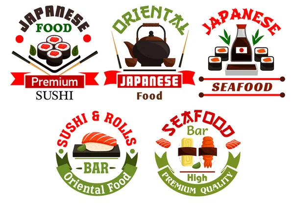 Oriental Japanese food restaurant icons — Stock Vector