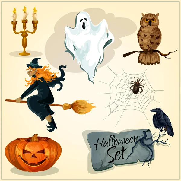 Śmieszne straszne elementy dekoracyjne na Halloween — Wektor stockowy