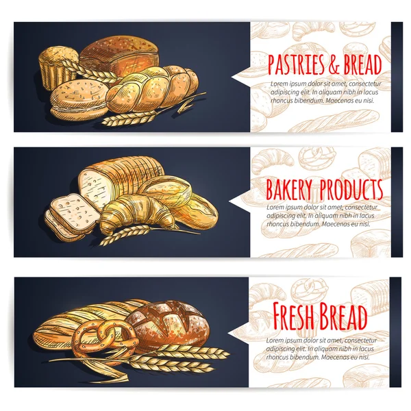 Posters van vers brood en bakkerijproducten — Stockvector