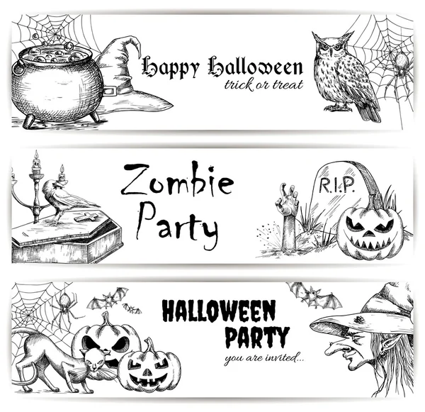 Elementos de decoración de dibujos a lápiz de Halloween — Archivo Imágenes Vectoriales