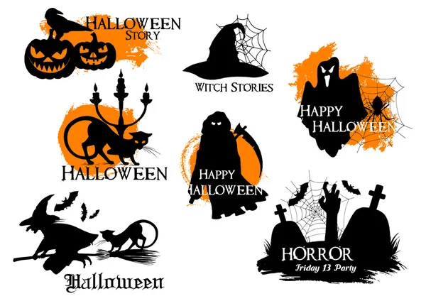 Black silhouette elements for Halloween decoration — Stock Vector