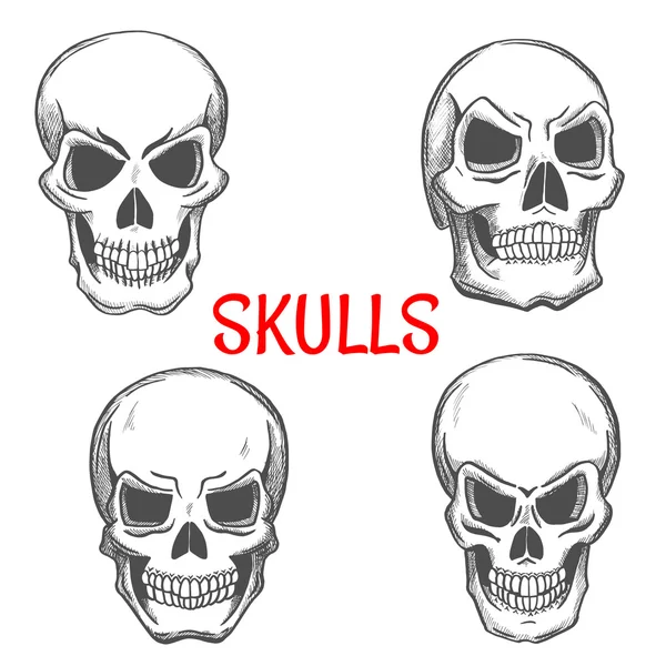 Skulls and skeleton craniums sketch icons — Stock Vector