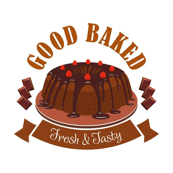 Emblema de sobremesa saboroso fresco. ícone bolo de chocolate — Vetor de Stock