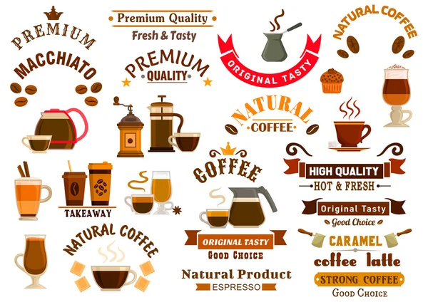 咖啡和甜点图标，用于咖啡馆招牌 — 图库矢量图片