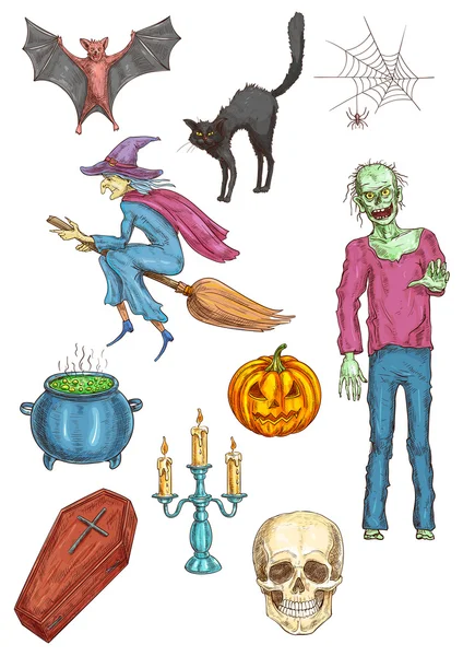 Элементы и иконы хэллоуинской вечеринки ужасов — стоковый вектор