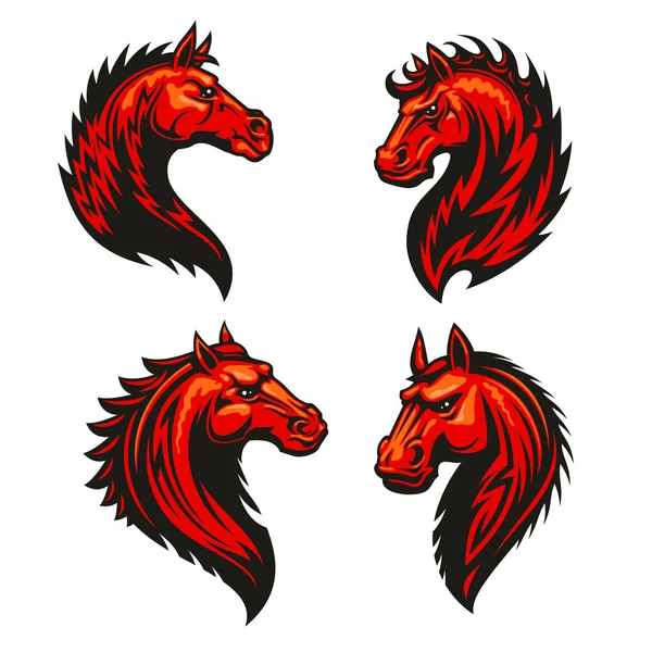 Tête de cheval de feu icônes héraldiques ensemble — Image vectorielle