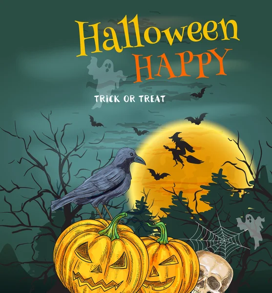 Halloween-Party-Plakat mit Kürbis-Laternen — Stockvektor