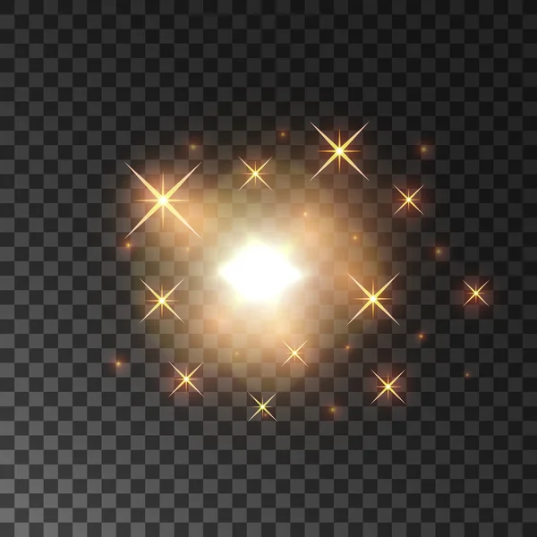 Brilhante faíscas de luz estrela dourada — Vetor de Stock