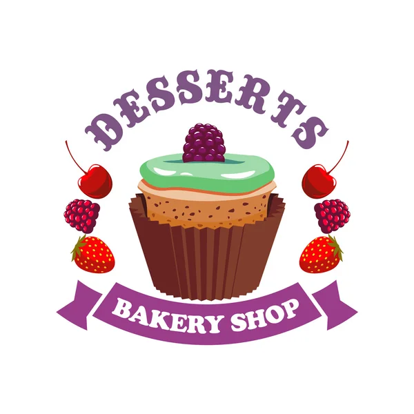Muffins tårta med bär. Bageri butik emblem — Stock vektor