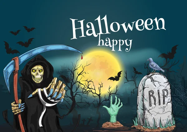 Feliz Halloween con la muerte y el cementerio — Archivo Imágenes Vectoriales