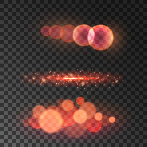 Golden red bokeh light with lens flare effect — ストックベクタ