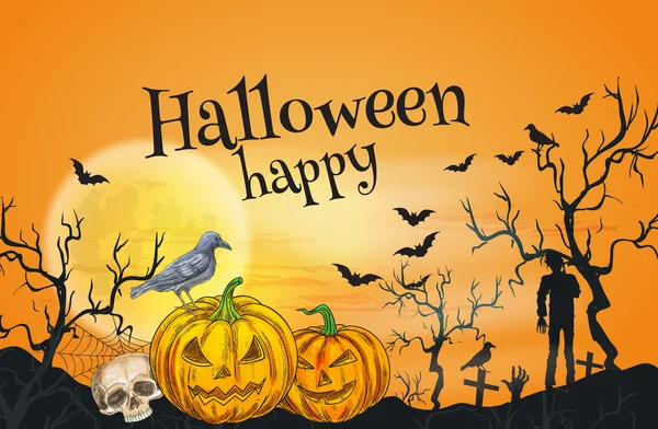 Feliz Halloween naranja tarjeta de felicitación plantilla — Archivo Imágenes Vectoriales