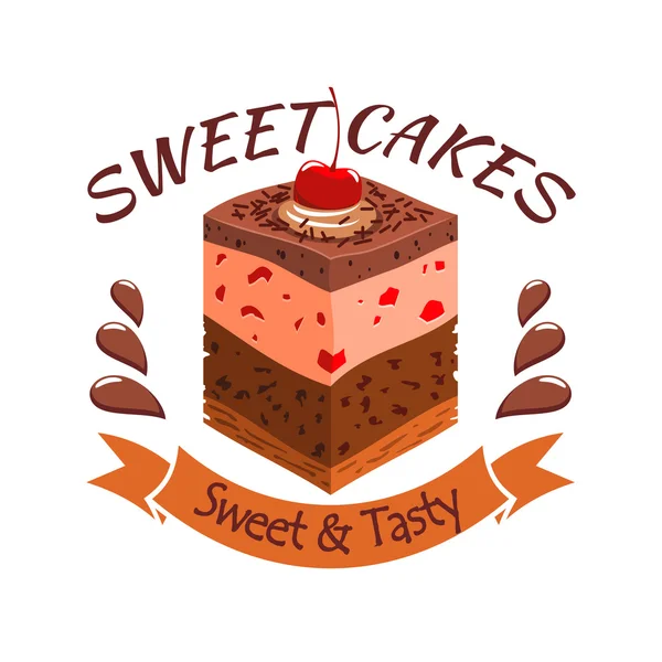 Sweet cake with berries. Bakery shop emblem — Stock Vector