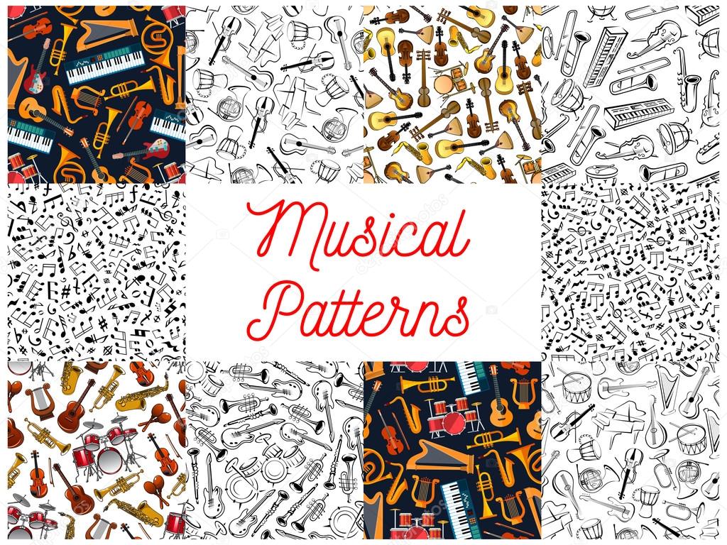 Musical instruments and notes pattern backgrounds