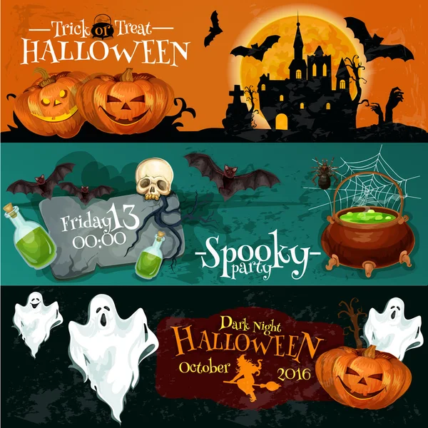 Traditionele Halloween uitnodiging banners met tekst — Stockvector