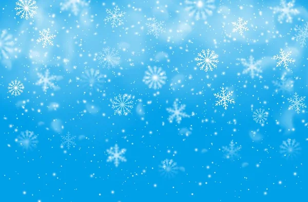 Weihnachten Schneeflocken Blauen Vektor Hintergrund Winterurlaub Fallenden Schnee Muster Mit — Stockvektor