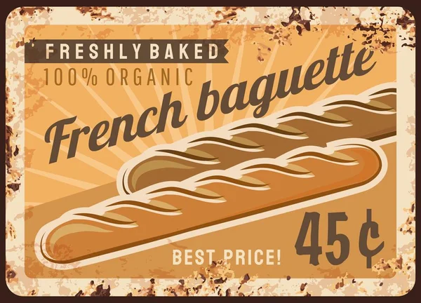 Pan Baguette Metal Plato Oxidado Panadería Menú Tienda Vector Alimentos — Vector de stock