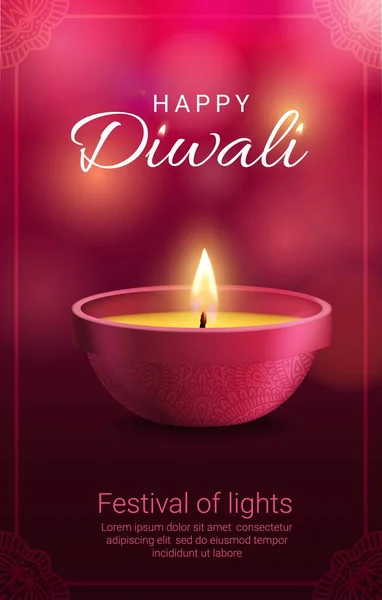 Diwali Diya Lamp Векторной Рамкой Декора Ранголи Индийский Праздник Света — стоковый вектор