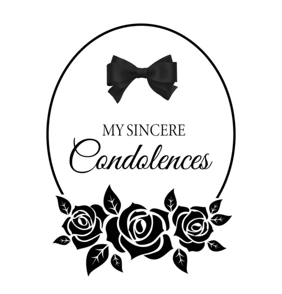 Carte Funéraire Avec Fleurs Roses Cravate Cou Noir Cadre Funéraire — Image vectorielle