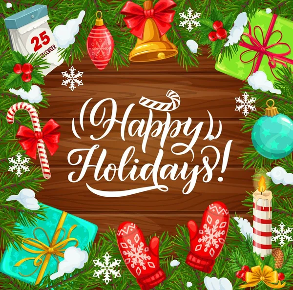 Joyeuses Fêtes Célébration Noël Affiche Vectorielle Des Vacances Hiver Cadeaux — Image vectorielle