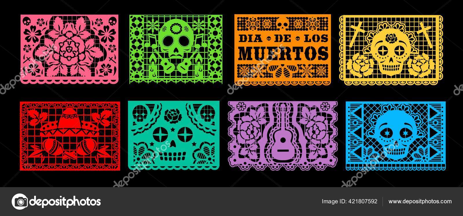 Dia Los Muertos Papel Picado Mexico Holiday 스톡 벡터 - ©VectorTradition  421807592, image size:1600x748