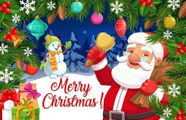Père Noël Bonhomme Neige Dans Cadre Vectoriel Arbre Noël Des — Image vectorielle
