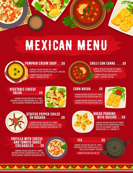 Mexican Food Cuisine Menu Restaurant Meals Dishes Vector Meat Salsa — Stock Vector