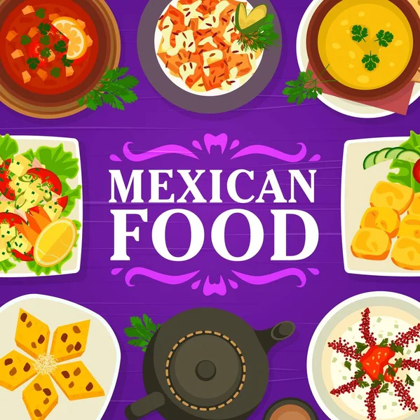 Menu Comida Cozinha Mexicana Pratos Refeições Restaurante Vetor México Almoço —  Vetores de Stock