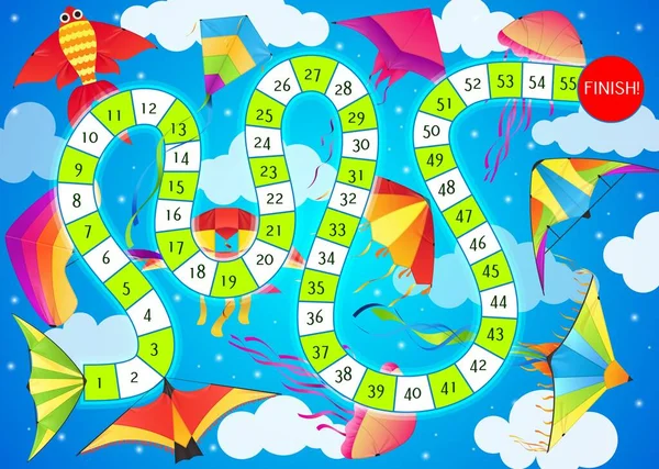 Начните Завершать Вектор Детской Настольной Игры Мультфильмами Маршрутной Картой Нумерованными — стоковый вектор