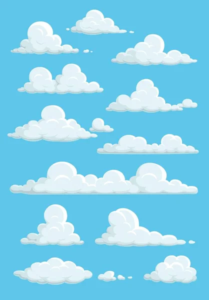 Nubes Dibujos Animados Cielo Azul Vector Blanco Suave Esponjoso Spindrift — Vector de stock