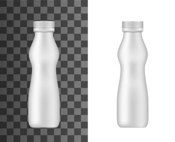 플라스틱 Plastic Bottle Vector Mockup 배경에 요구르트 유제품을 뚜껑이 실질적으로 — 스톡 벡터