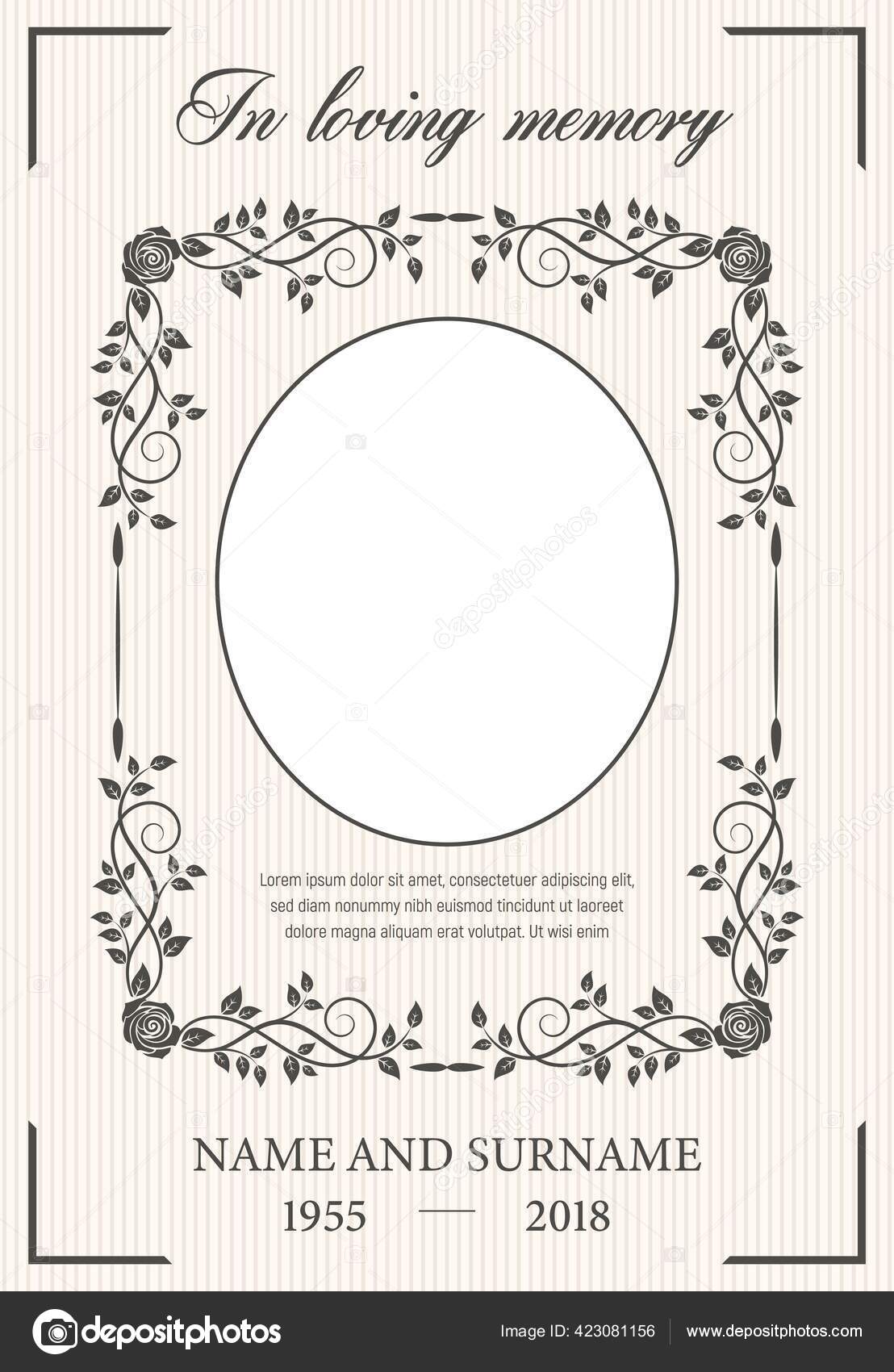 Funeral Card Vector Template Oval Frame Photo Condolence Rose Flowers Stock  Vector Image by ©Seamartini #423081156