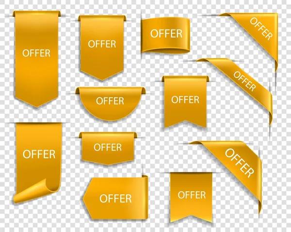 Zlaté Stuhy Transparenty Zlaté Štítky Pro Cenovou Nabídku Vektorové Ikony — Stockový vektor